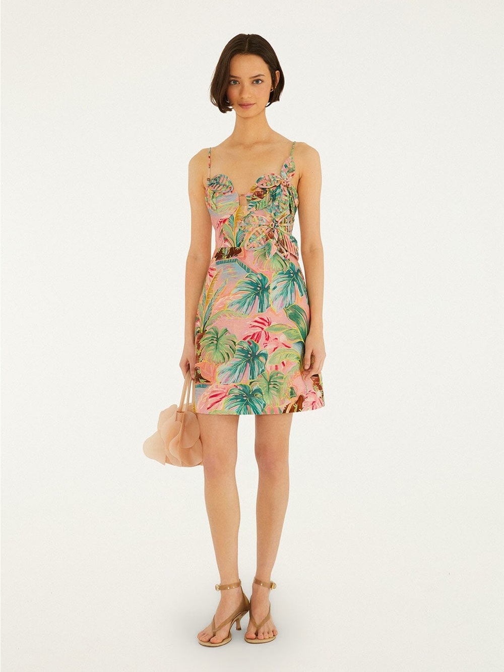 NWT Farm Rio Soft Pink Pool Time 3D Flowers Mini Dress